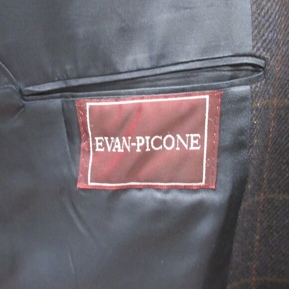44 R- EVAN-PICONE 100% WOOL SPORT COAT BLACK & BROWN WINDOW PANE - Picture 6 of 6